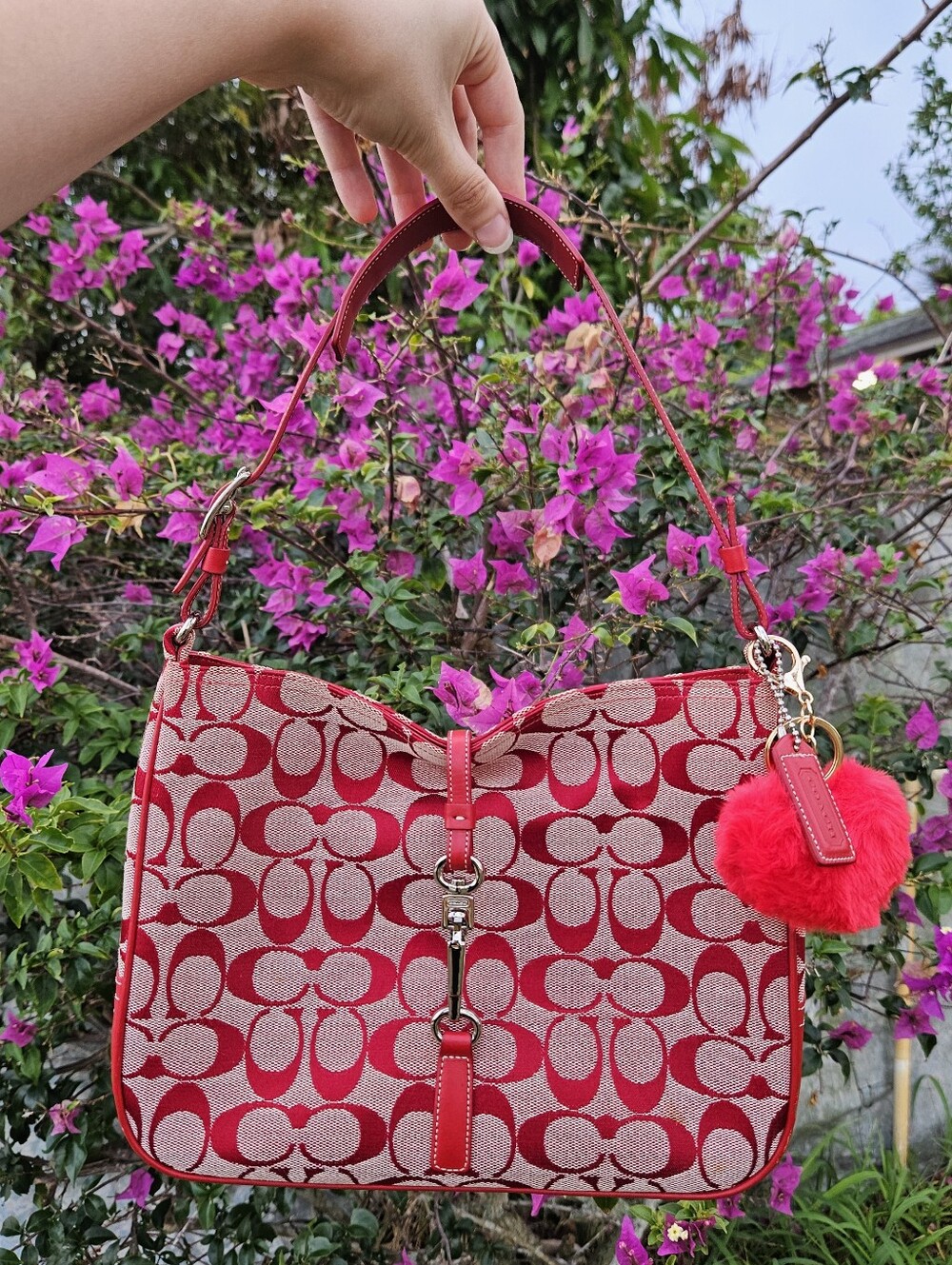 Vintage Coach Y2K Signature Hamtpon Clip Shoulder Bag Cherry Red 6091